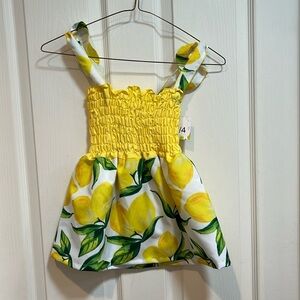 Divina Made in Italy Lemon Print Smocked Girls Sleeveless Dress Tunic Top 2-4 T